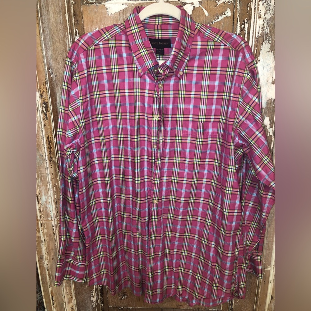 Scott Barber Button Down Casual Collared Plaid Long Sleeve Size Large